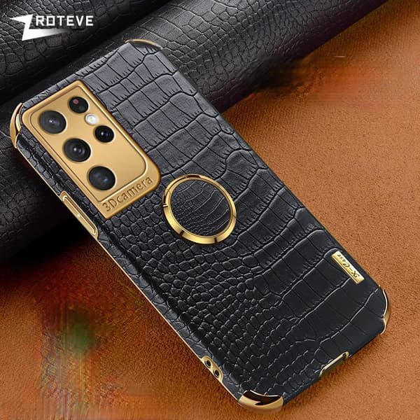 Samsung Galaxy S20 Plus Luxury Tyylikäs kuori krokotiilin iholla ja renkaalla
