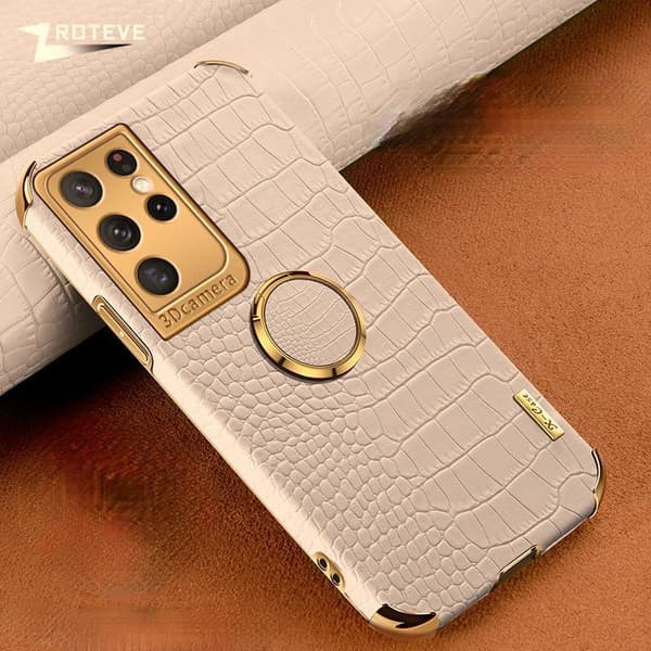 Samsung Galaxy S20 Plus Luxury Tyylikäs kuori krokotiilin iholla ja renkaalla