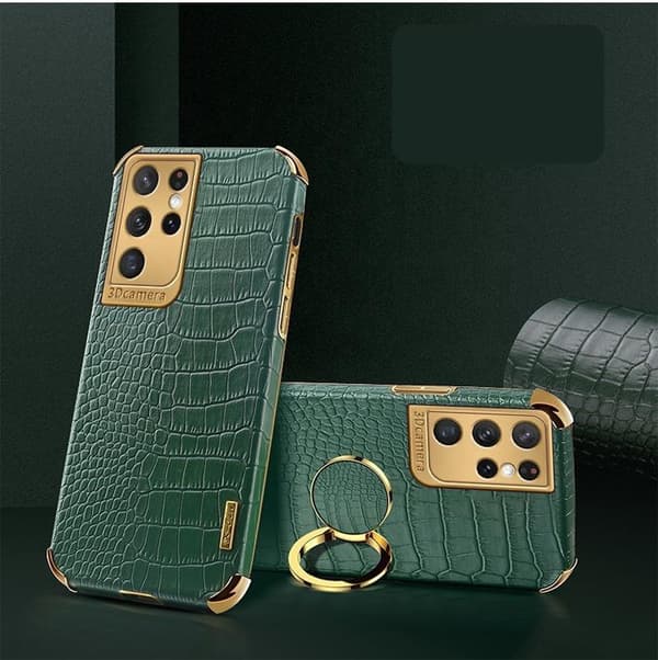 Samsung Galaxy S20 Plus Luxury Tyylikäs kuori krokotiilin iholla ja renkaalla