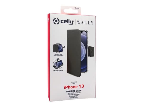 Celly Wally - Vikbart fodral för mobiltelefon - konstläder - svart - för Apple iPhone 13