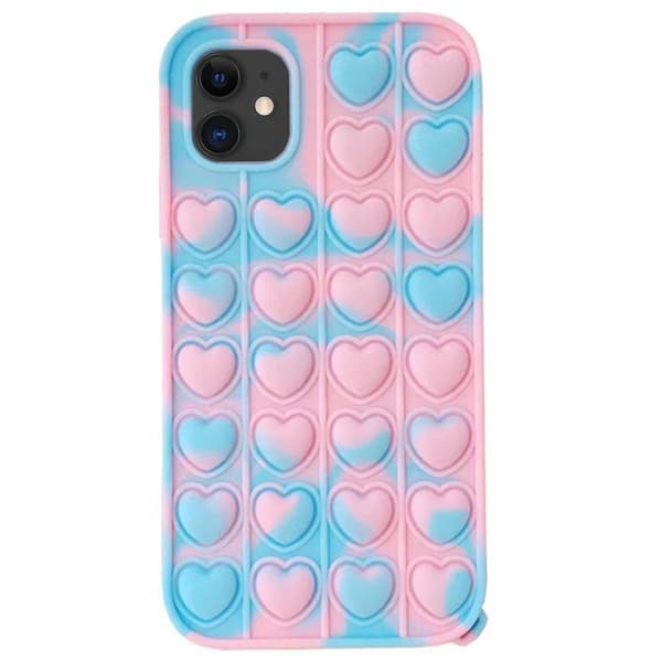 Elegant Hjärta Fidget Pop It Silikonskal - iPhone 11 Rosa-Blå Rosa-Blå