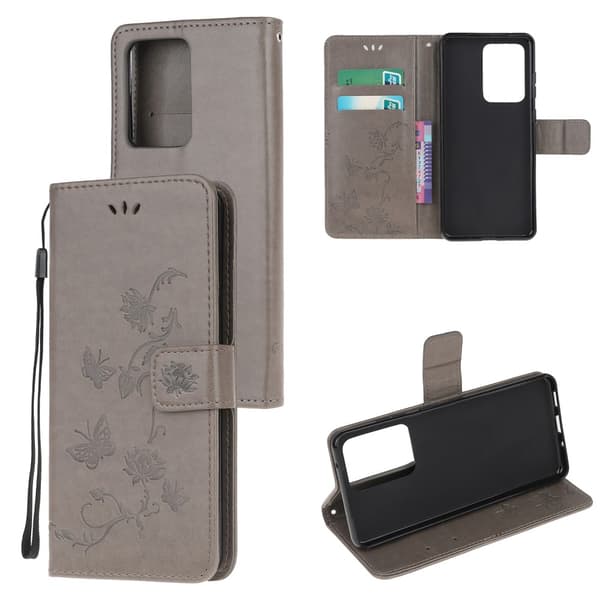 Läderfodral Fjärilar Samsung Galaxy S21 Ultra Grå