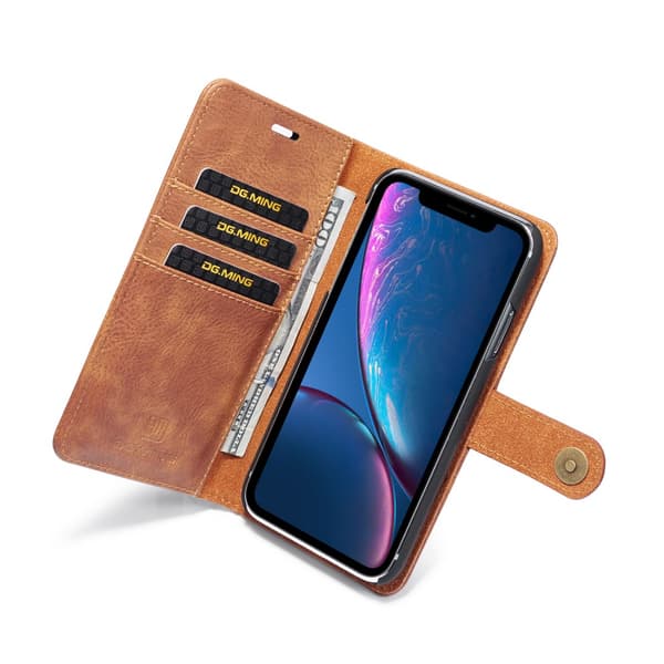 DG.MING 2-in-1 Magnet Wallet iPhone XR Cognac