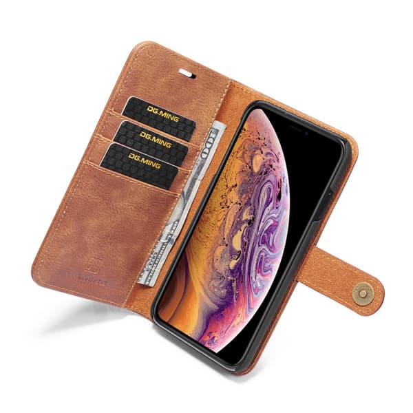 DG.MING 2-in-1 Magnet Wallet iPhone XS Max Cognac