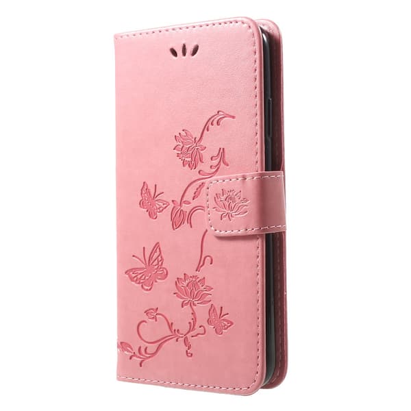 Läderfodral Fjärilar iPhone XR Rosa