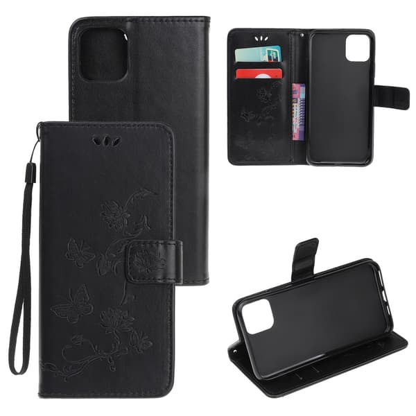 Läderfodral Fjärilar iPhone 12 Mini Svart