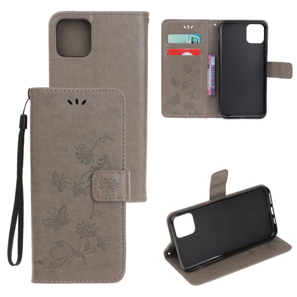 Läderfodral Fjärilar iPhone 12 Mini Grå