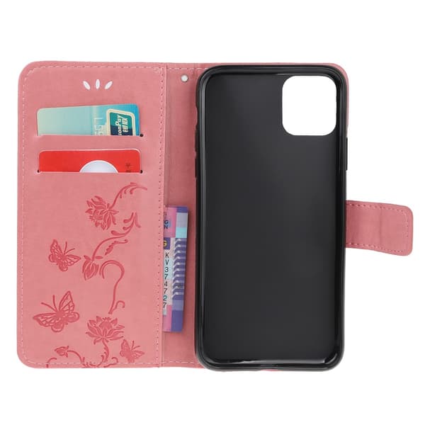 Läderfodral Fjärilar iPhone 12 Mini Rosa