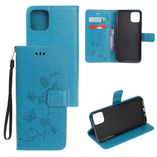 Läderfodral Fjärilar iPhone 11 Blå