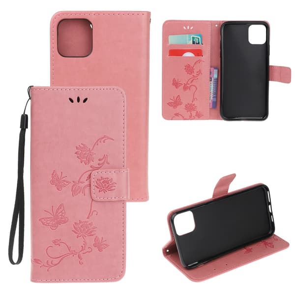 Läderfodral Fjärilar iPhone 11 Rosa