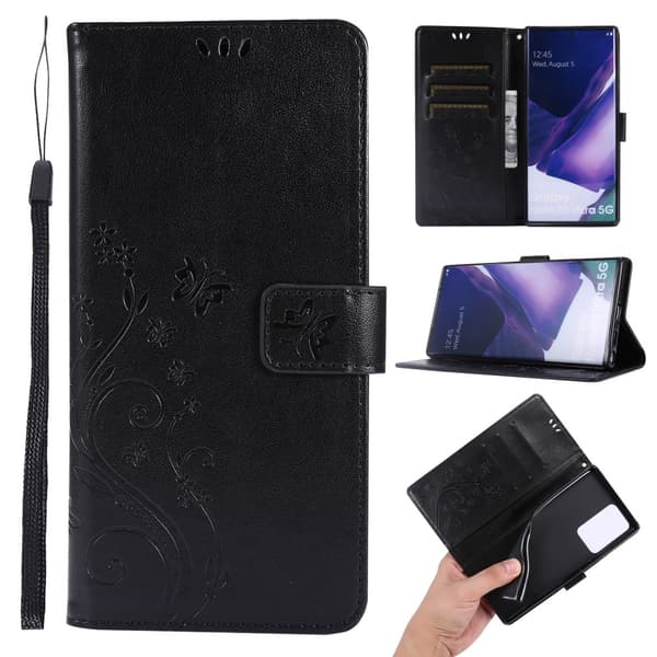 Läderfodral Fjärilar Samsung Galaxy Note 20 Ultra Svart