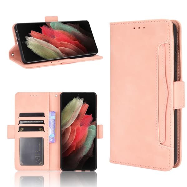 Multi Slot Plånboksfodral Samsung Galaxy S21 Ultra Rosa