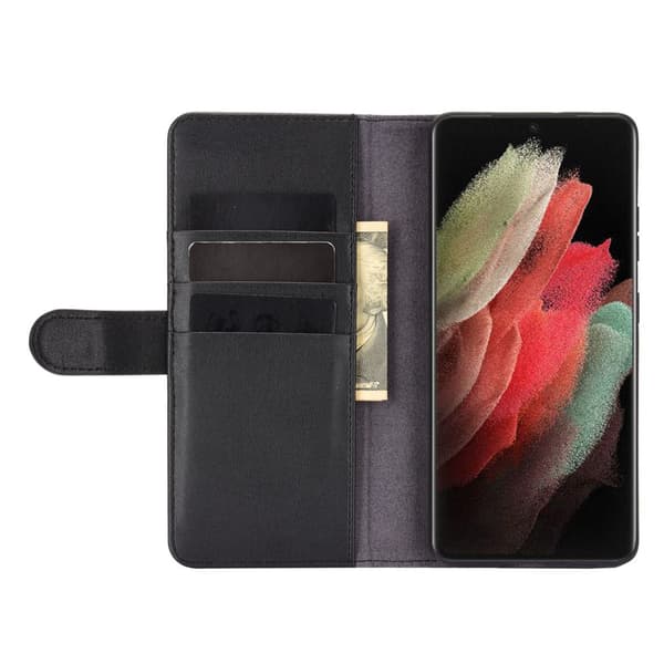 Äkta Läderfodral Samsung Galaxy S21 Ultra Svart