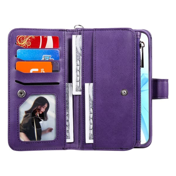 Zipper Magnet Leather Wallet iPhone 12/12 Pro Lila
