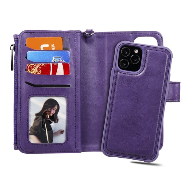 Zipper Magnet Leather Wallet iPhone 12/12 Pro Lila