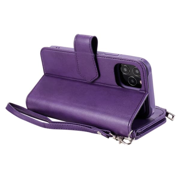 Zipper Magnet Leather Wallet iPhone 12/12 Pro Lila