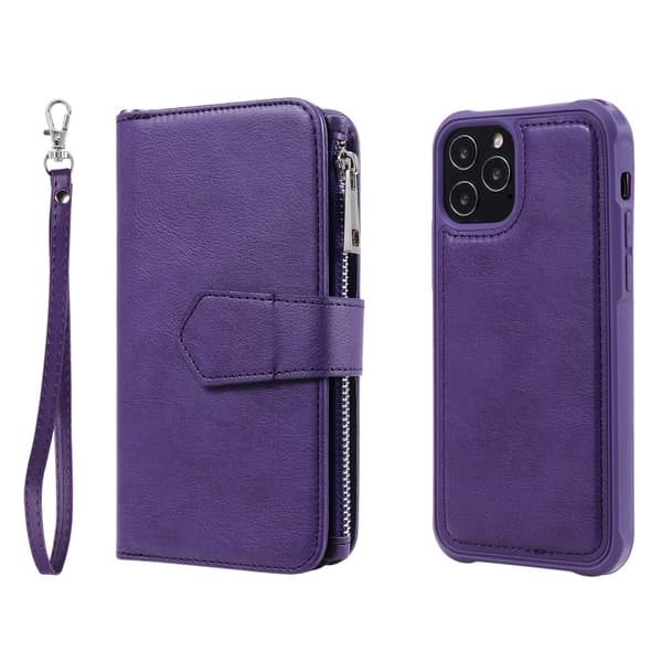 Zipper Magnet Leather Wallet iPhone 12/12 Pro Lila