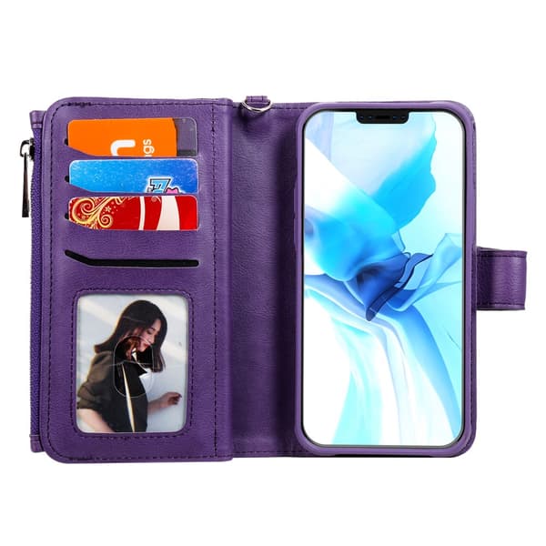 Zipper Magnet Leather Wallet iPhone 12/12 Pro Lila