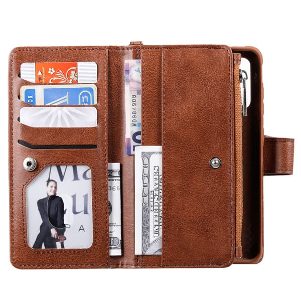 Zipper Magnet Leather Wallet Samsung Galaxy S20 Brun