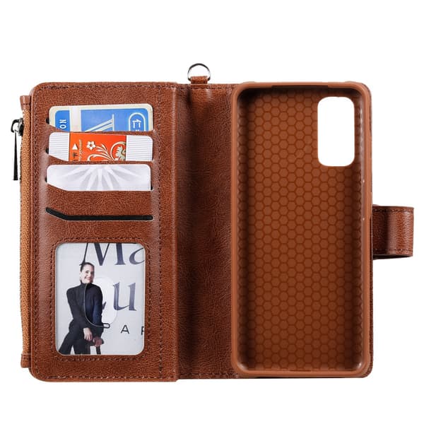 Zipper Magnet Leather Wallet Samsung Galaxy S20 Brun