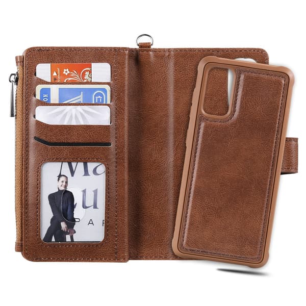 Zipper Magnet Leather Wallet Samsung Galaxy S20 Brun