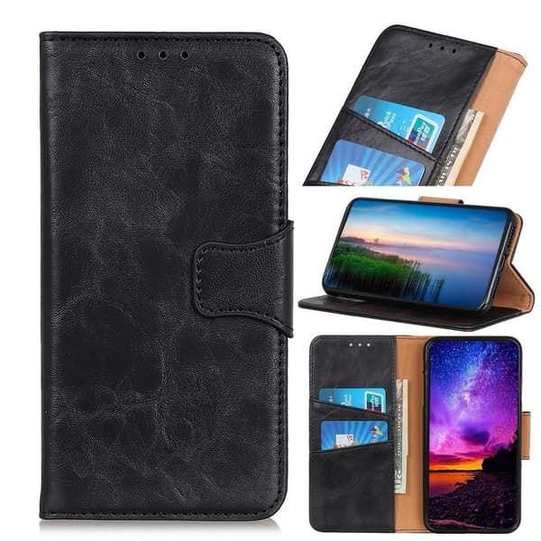 Crazy Horse Wallet Stand Cover for Sony Xperia 5 III - Black