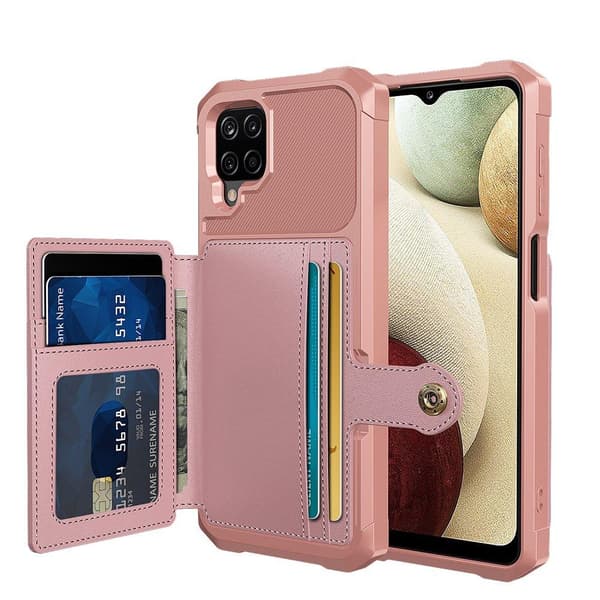 Samsung Galaxy A12 - Stilrent Praktiskt Skal med Korthållare Roséguld