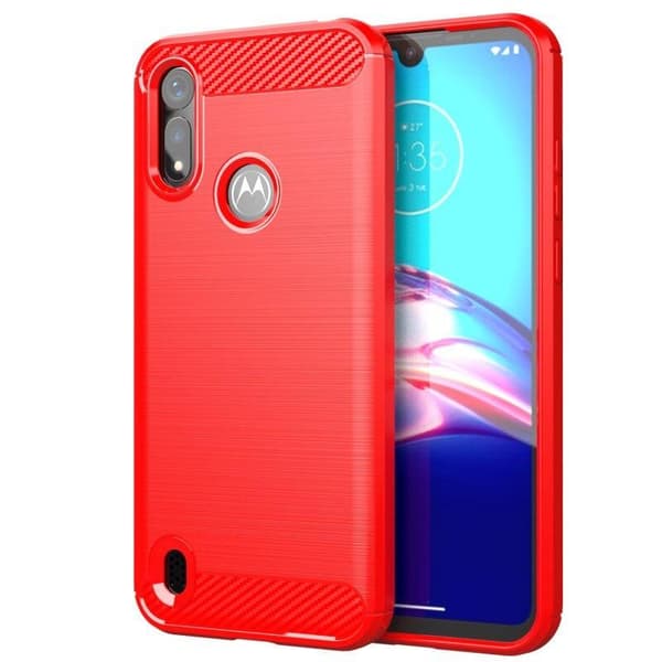 SKALO Moto E6i Armor Carbon Stødsikker TPU-cover Rød