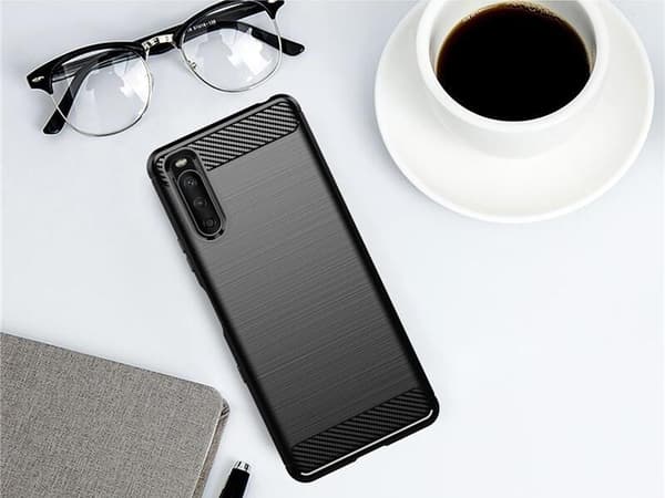 SKALO Sony Xperia 10 III Armor Carbon Iskunkestävä TPU suojakuori