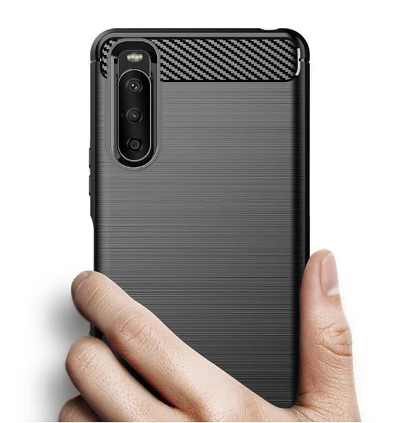 SKALO Sony Xperia 10 III Armor Carbon Iskunkestävä TPU suojakuori