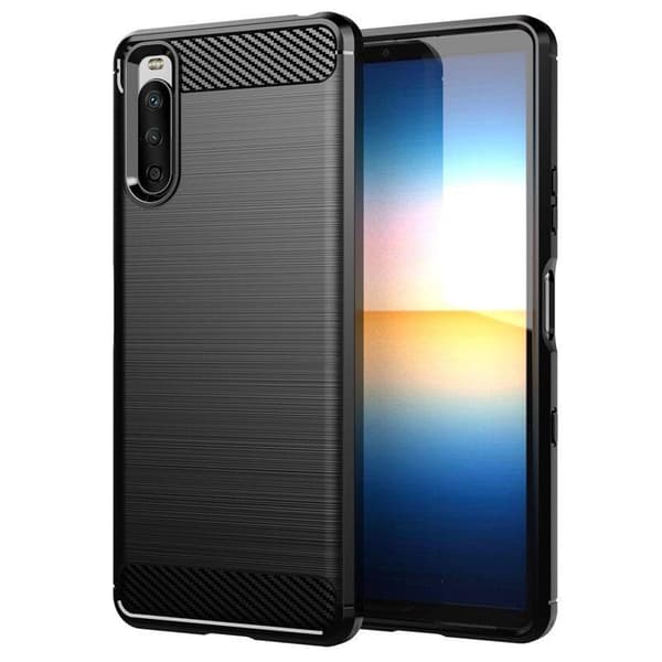 SKALO Sony Xperia 10 III Armor Carbon Iskunkestävä TPU suojakuori Musta
