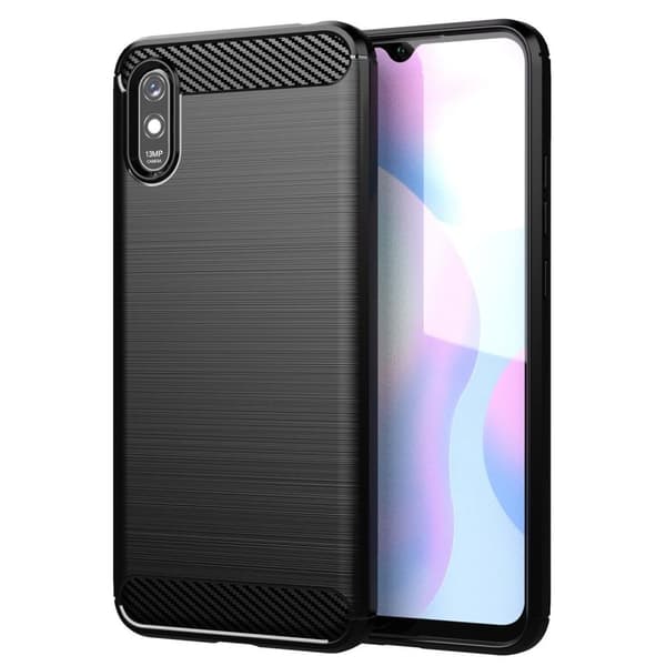 SKALO Xiaomi Redmi 9A Armor Carbon Stöttåligt TPU-skal Svart