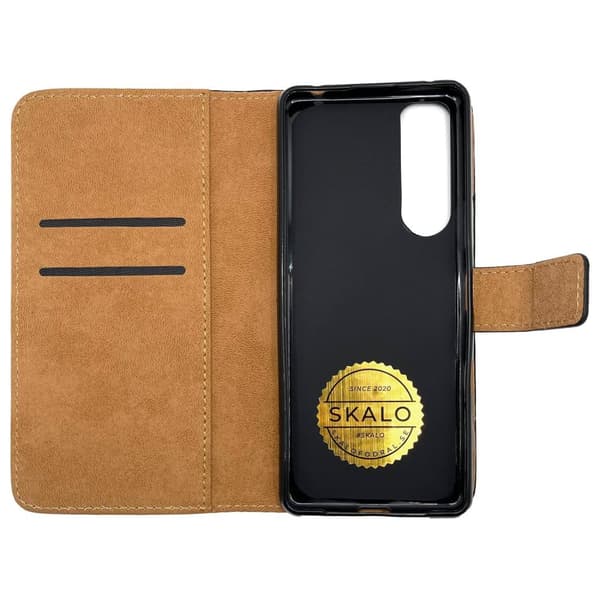 SKALO Sony Xperia 1 III Flip Cover m. Pung i Ægte Læder