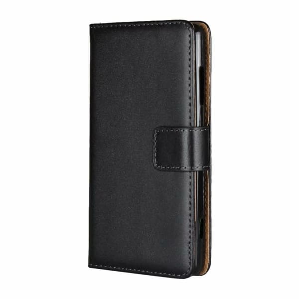 SKALO Samsung A22 5G Flip Cover m. Pung i Ægte Læder Sort