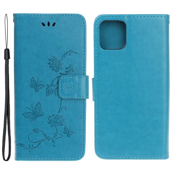 Läderfodral Fjärilar iPhone 13 Mini Blå