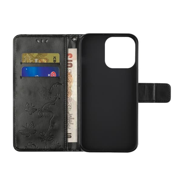 Läderfodral Fjärilar iPhone 13 Pro Max Svart