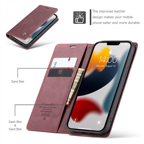 CaseMe Slim Plånboksfodral iPhone 13 Pro Max Röd