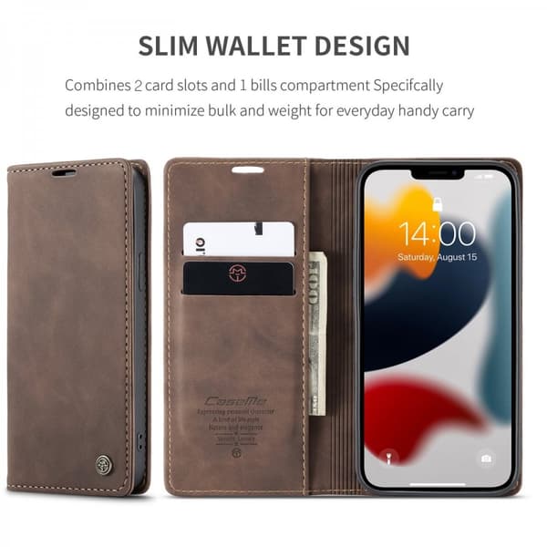 CaseMe Slim Plånboksfodral iPhone 13 Pro Max Brun