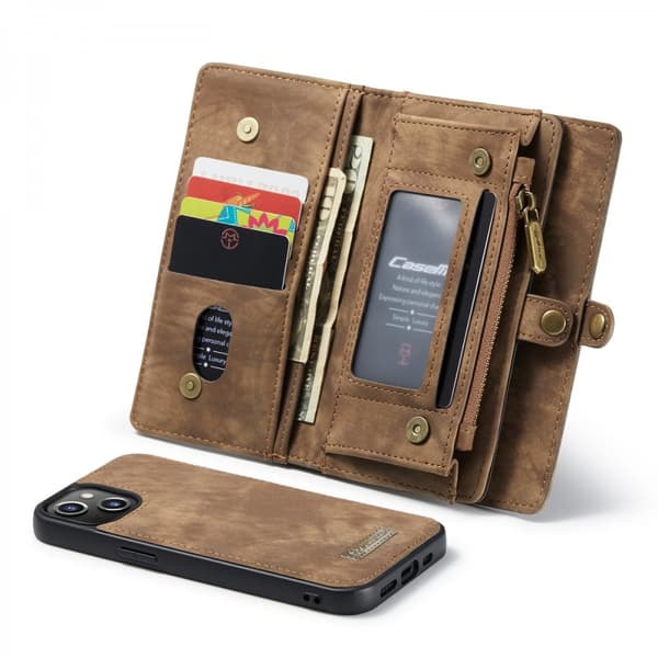 CaseMe Multi-Slot 2 i 1 Plånboksfodral iPhone 13 Mini Brun