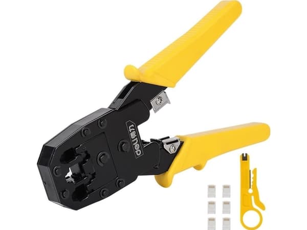 Krympetang for Ethernet-kontakter Deli Tools EDL2468, 4/6/8P, RJ45/RJ14/RJ12/RJ9 (gul)