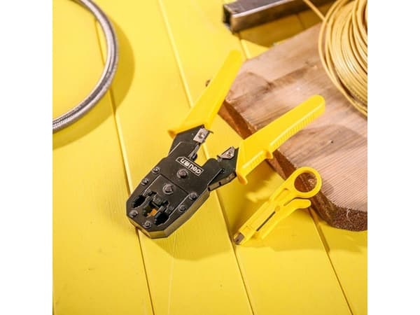 Krympetang for Ethernet-kontakter Deli Tools EDL2468, 4/6/8P, RJ45/RJ14/RJ12/RJ9 (gul)