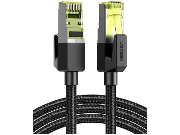 UGREEN NW150 Flettet nettverkskabel, Ethernet RJ45, Cat.7, F/FTP, 0,5m (svart)