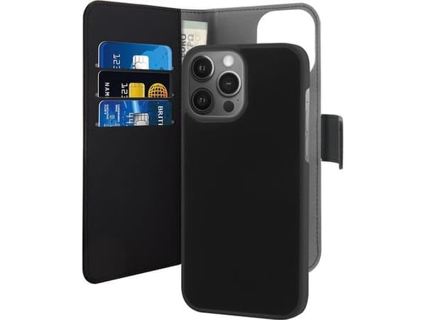 PURO Lompakko Irrotettava - Flipomslag til mobiltelefon - økolæder, termoplastisk polyuretan (TPU) - sort - for Apple iPhone 13 Pro