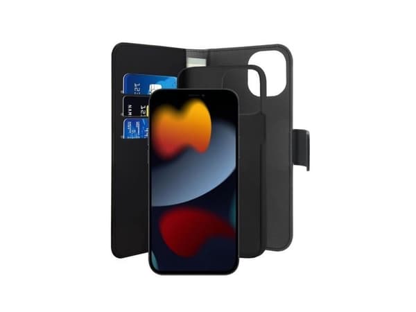 PURO Lompakko Irrotettava - Flipomslag til mobiltelefon - økolæder, termoplastisk polyuretan (TPU) - sort - for Apple iPhone 13 Pro