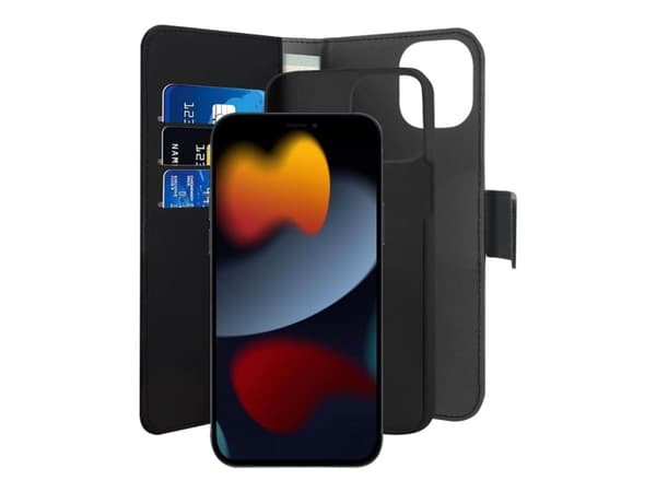 PURO Lompakko Irrotettava - Flipomslag til mobiltelefon - økolæder, termoplastisk polyuretan (TPU) - sort - for Apple iPhone 13 Pro