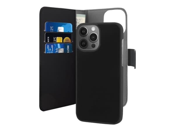 PURO 2 in1 - Vikbart fodral för mobiltelefon - polykarbonat, eco-läder, termoplastisk polyuretan (TPU) - svart - för Apple iPhone 13 Pro Max