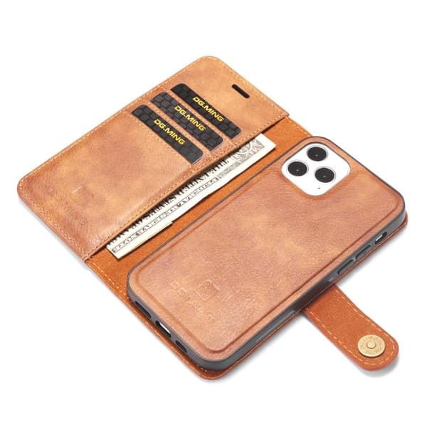 DG.MING For iPhone 13 Mini Stylish Wallet Case - Brown