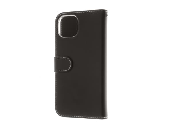 Insmat Exclusive - Lommebok for mobiltelefon - ekte skinn, termoplast-polyuretan (TPU), kartong+papir+aluminiumsfolie, bomullssting - svart - for App