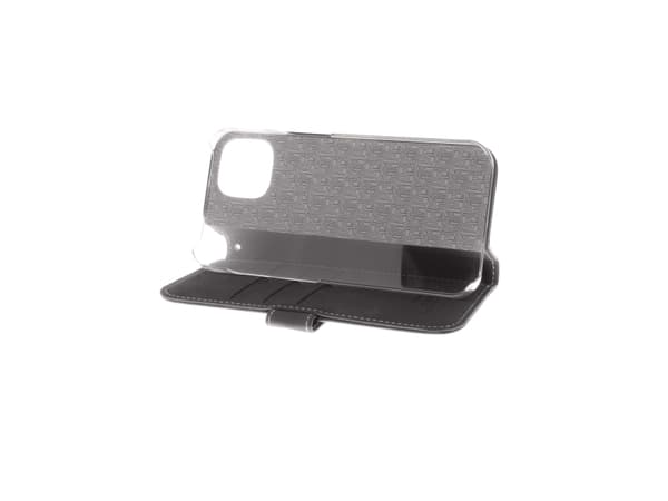 Insmat Exclusive - Lommebok for mobiltelefon - ekte skinn, termoplast-polyuretan (TPU), kartong+papir+aluminiumsfolie, bomullssting - svart - for App