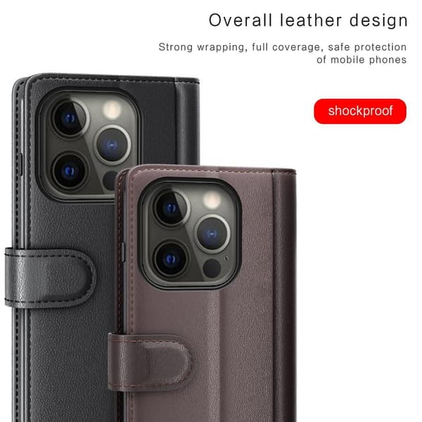 Äkta Läder Fodral till iPhone 13 Pro Max - Brun